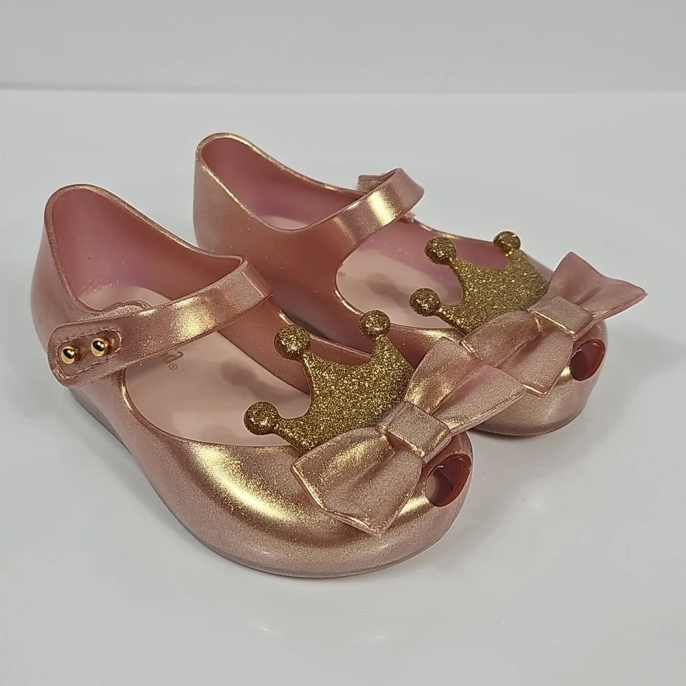 NWOT Mini Melissa Ultragirl Princess Me Pink Jelly Shoes 6 Bow Crown Slip On